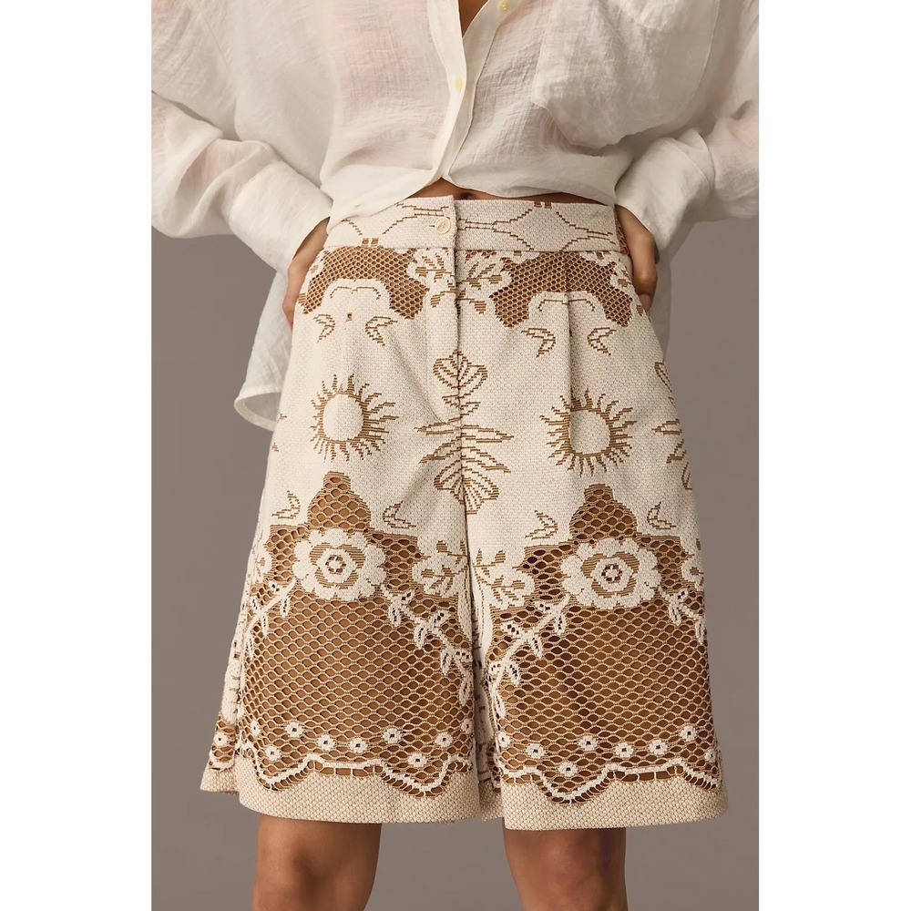 Anthro‎ Beatrice .B Lace Bermuda Shorts Ivory Boho Coastal Grandma Chic $337 NEW - Picture 16 of 16